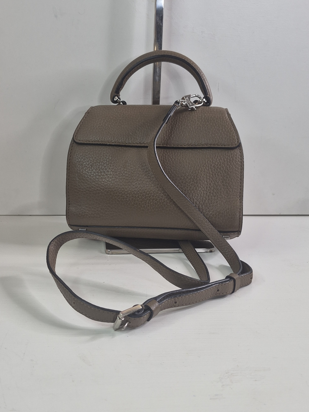 Moyna Taupe Structured Leather Top-Handle Bag with Removable Strap - Picture 8 of 16